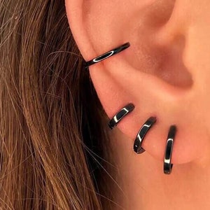 Orecchini HUGGIE neri • Regalo per il MIGLIORE amico • Cerchio • Orecchino per uomo • Orecchino per piercing multipli • Orecchini neri in argento dorato • VERENDI