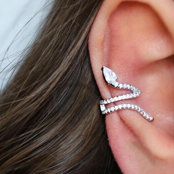 EAR CUFF • Gift For Her • Ear Cuff No Piercing • Snake Earrings • Silver Rose Gold Earrings • Best Friend Gift • SERENDINI