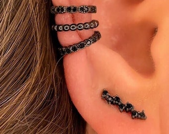 Black Ear Climber Earrings, Minimalist Jewelry, Piercing jewelry