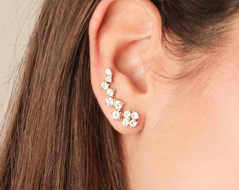 Ear climbers • Silver Ear climber • Earrings for Women • gift for her • ear crawlers • gifts for Mom • GOLD SILVER Rose Eariings • SERENDINI