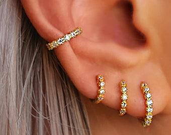 Small Huggie Hoop Earrings • Multiple Piercings • 925 Sterling Silver