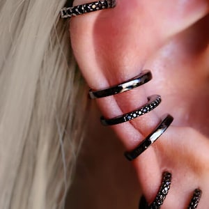 Black Ear CUFF • BEST Friend Gift • Ear Cuff No Piercing • Black Silver Earrings  • VERENDI