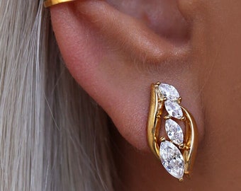 Gold Climber Earrings • GIFT For Her • 925 Sterling Silver