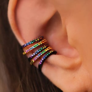 Multicolor earrings, no piercing ear cuff, fake piercing, rainbow cuff, cuff earrings, Minimalist earrings, silver earrings, cartilage cuff