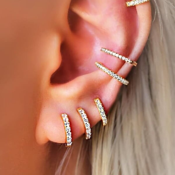 Huggie Hoop Earrings, Set for Multiple Piercings, 925 Sterling Silver