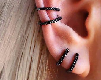Black HUGGIE Earrings • BEST Friend Gift • Hoop Earrings • Earrings Mens • Gothic Earrings • Gold Silver Black Earrings • SERENDINI  • EH314