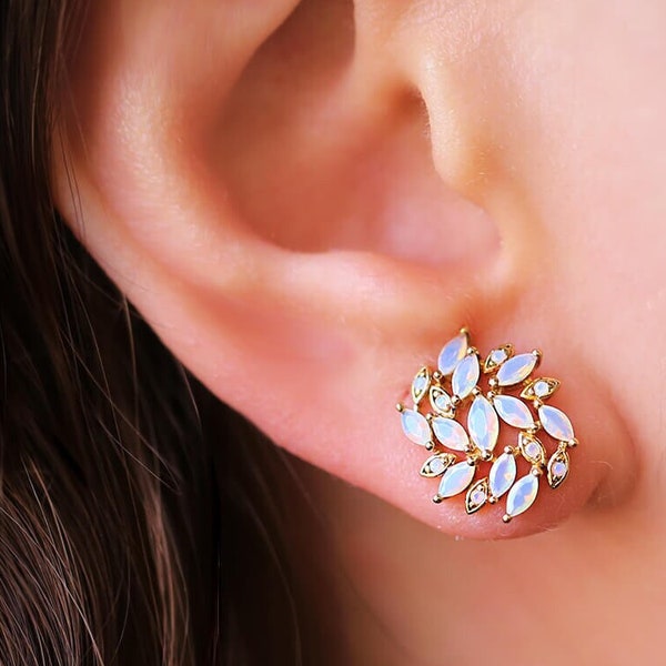 Boucles d'oreilles OPALE • CADEAU pour elle • Puces d'oreilles opale • Boucles d'oreilles roses en or et argent • SERENDINI Es703