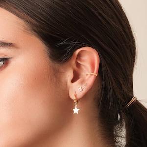 HOOP Earrings with Charm • GIFT for her • Star Earringsr • Gold Silver earrings • VERENDI