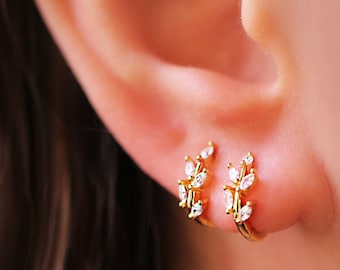 Gold HOOP earrings  • GIFTS for her  •  Leaf earrings • Gold Silver Earrings  • SERENDINI