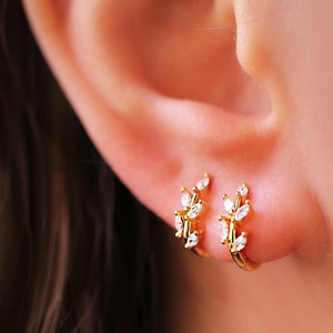 Gold HOOP earrings  • GIFTS for her  •  Leaf earrings • Gold Silver Earrings  • SERENDINI