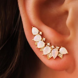 OPAL Kletterer Ohrringe, Ohrkriecher, Statement Schmuck, Gold Silber Ohrmanschetten