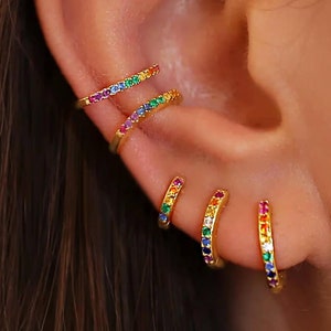 Aros de aro de arcoíris, aros de aro dorados, regalo para el mejor amigo, aros multicolores, aros de orgullo, regalo de orgullo, juego de aros