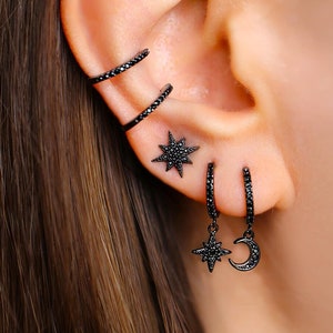 Black EARRINGS • BEST Friend Gift • Huggie Earrings • Stud Earrings • Silver Gold Black Earrings • SERENDINI E715