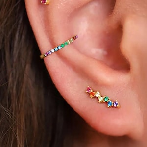 Rainbow Earrings, Ear Climbers, Best Friend Gift, Multicolor Earrings, Pride Earrings, Pride Gift, Earring Set for Multiple Piercings