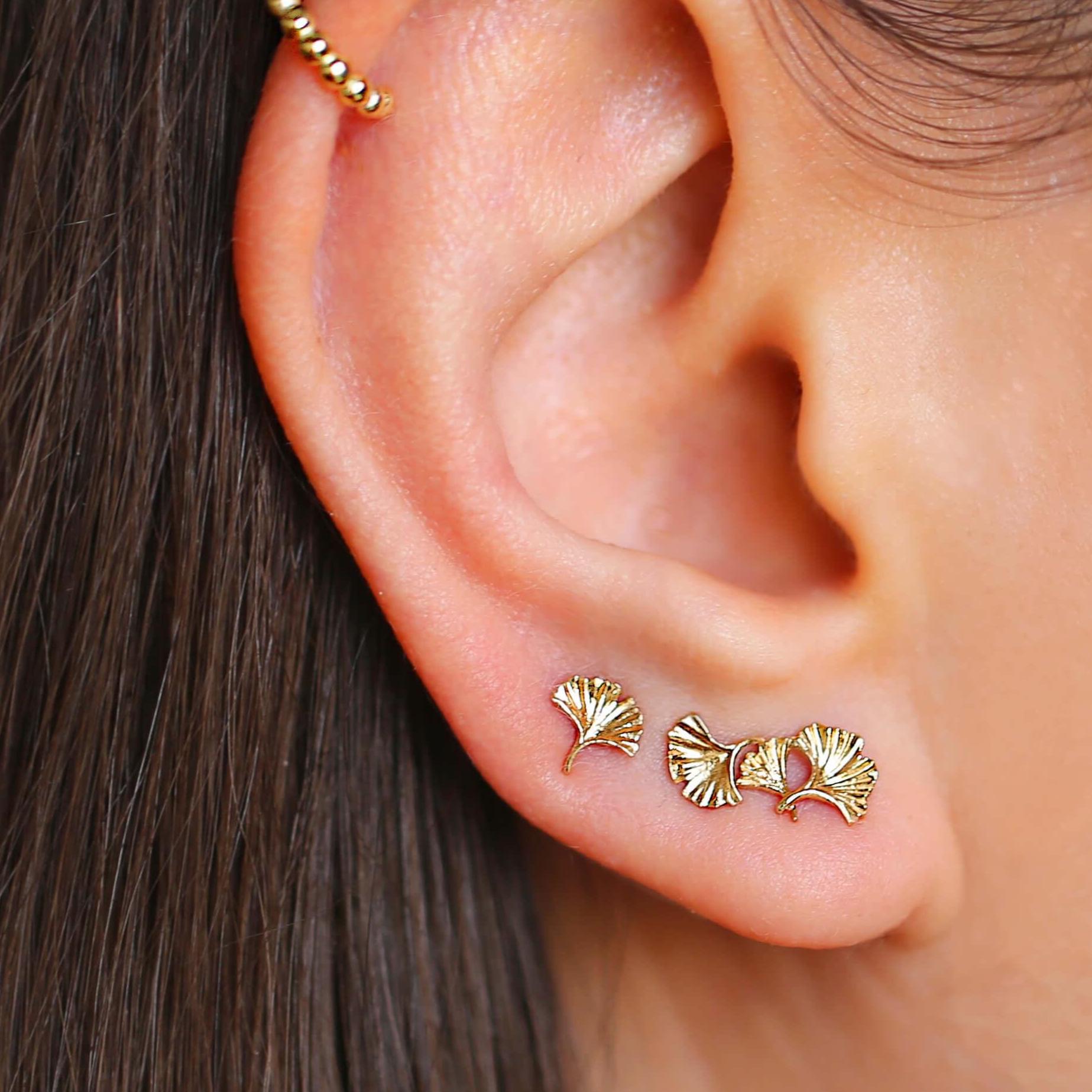Gold Ginkgo Leaf Earrings For Women - Crystal Blue Gradient, Hoop Style, Feng Shui Lucky Jewelry - View #7
