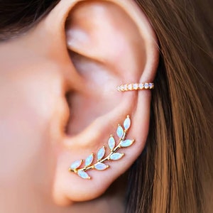 OPAL LEAF climber earrings GIFT for her gold rose silver earrings bridal earrings image 7