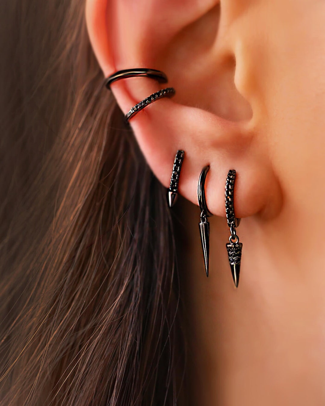 BLACK Ear Spike Stretcher Expander Tunnel Taper Plug Flesh
