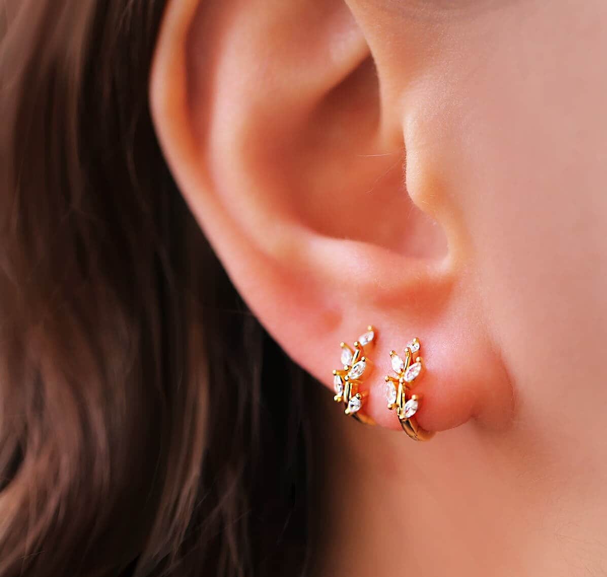 Gold HOOP Earrings • GIFTS for Her • Leaf Earrings • Gold