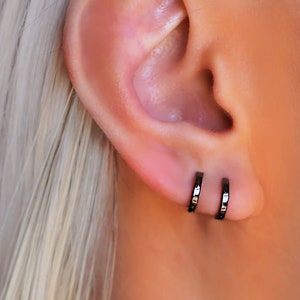Black HUGGIE Earrings BEST Friend Gift Hoop Earring for men Earring for Multiple Piercings Gold Silver Black Earrings SERENDINI image 7