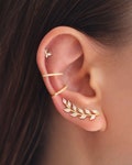 Olive Leaf Climber Earrings • GIFT for her • Sterling Silver, Gold, Rose Gold Plated Ear Climber & Cuffs • CZ Stones
