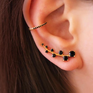 Climber Earrings GIFTS for her Ear climber 14K Gold Silver Earrings SERENDINI Black Cz