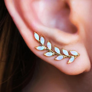OPAL LEAF climber earrings GIFT for her gold rose silver earrings bridal earrings image 6