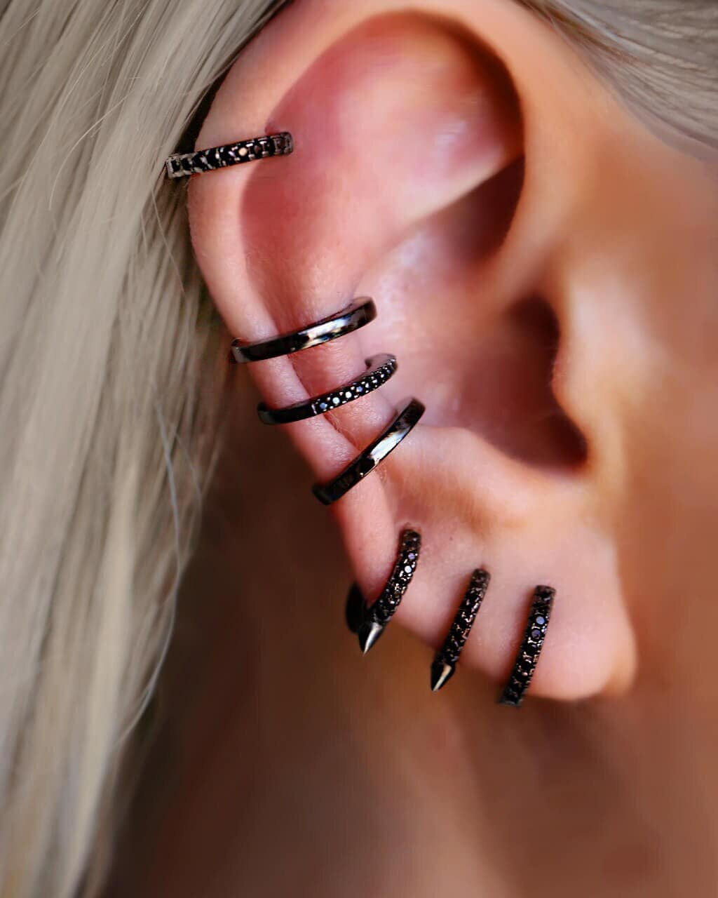 【BLACKPURPLE】25SS★ Two Way Open Ring Ear Cuff Black Ear CUFF • BEST Friend Gift • Ear Cuff No Piercing