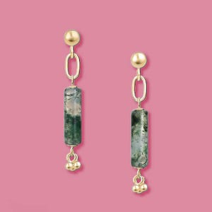 Moss Agate EARRINGS • Beaded  Earrings • Gift for Her • Dangle Earrings • Moss Agate Stud Earrings • Gold Silver Earrings • Green Earrings