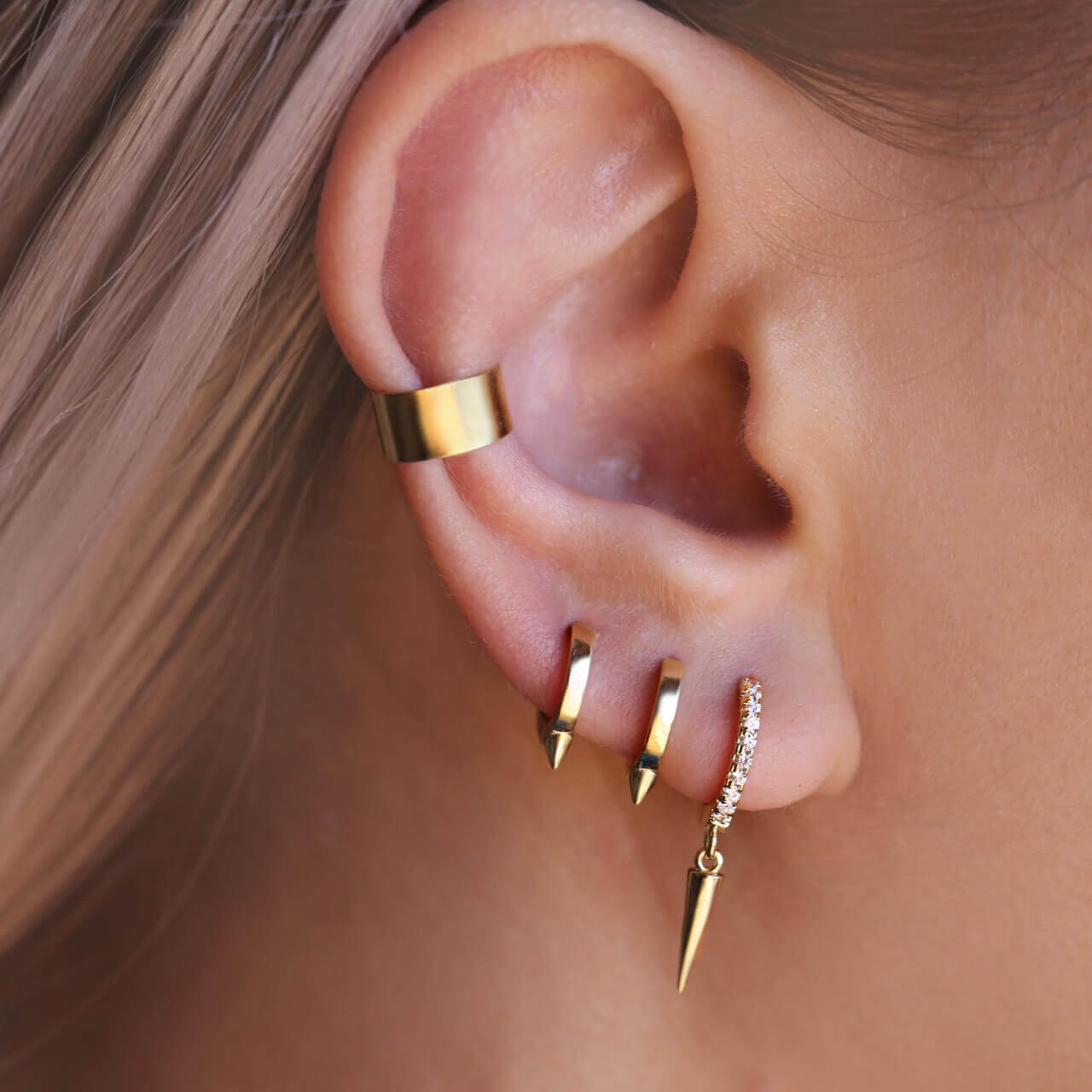 Spike Earrings, Hoop Earrings, Silver Gold Earrings, Minimalist