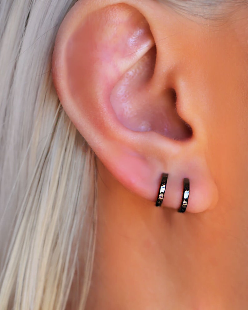 Black HUGGIE Earrings BEST Friend Gift Hoop Earring for men Earring for Multiple Piercings Gold Silver Black Earrings SERENDINI image 2