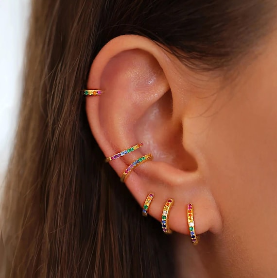 Rainbow Earrings Hoops, Gold Huggie Hoop Earrings, Best Friend Gift, Multicolor Earrings, Pride Earrings, Pride Gift, Earrings Set