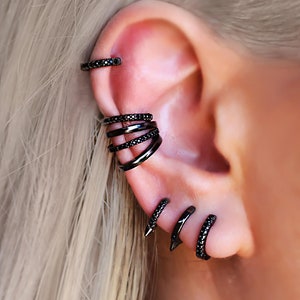 Black HUGGIE Earrings BEST Friend Gift Hoop Earring for men Earring for Multiple Piercings Gold Silver Black Earrings SERENDINI image 6