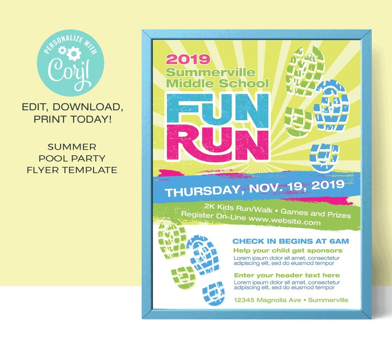 Fun Run Flyer Template Kids Run Template Editable Etsy