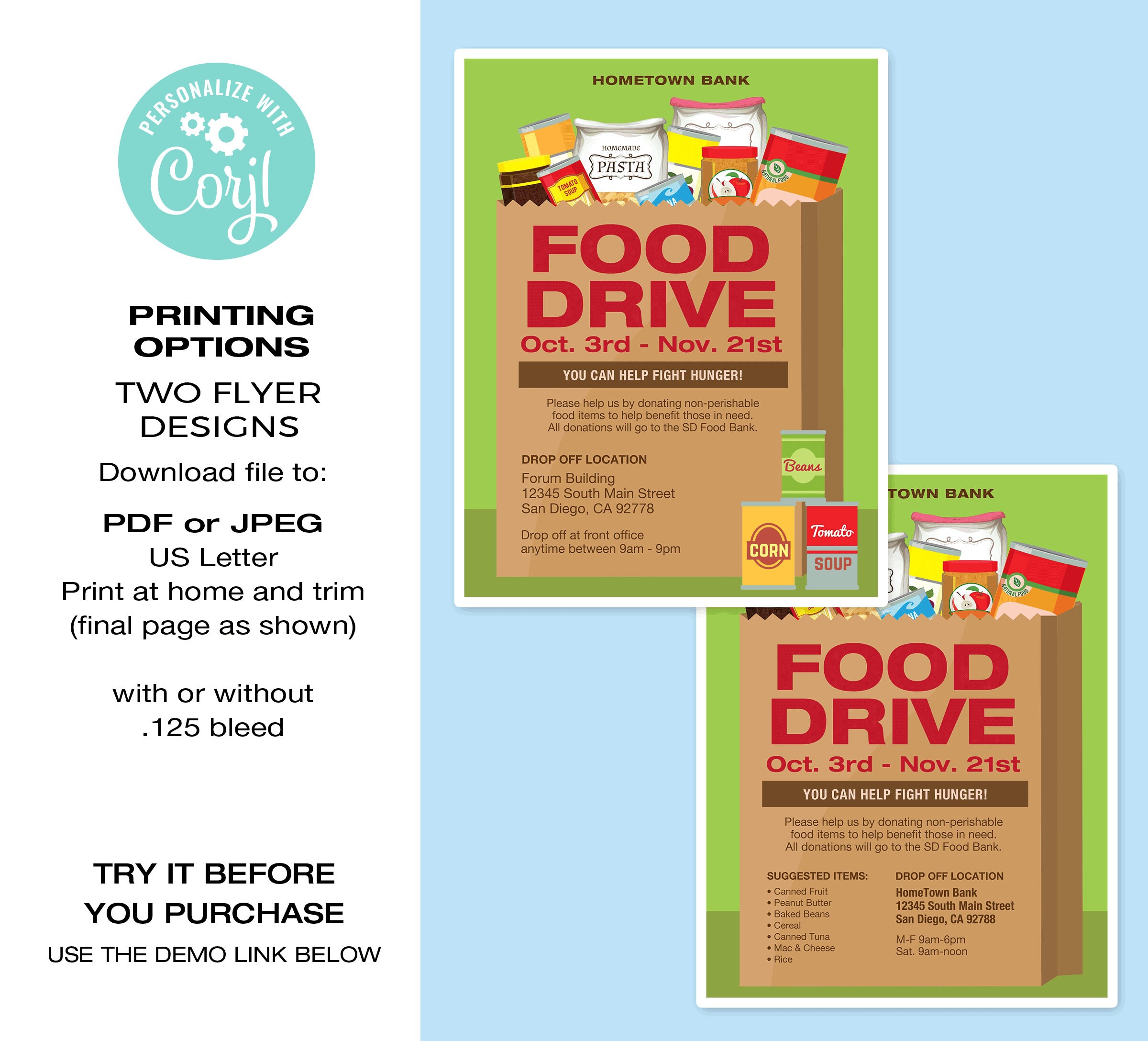 Food Drive Flyer Template Canned Food Drive Flyer Etsy