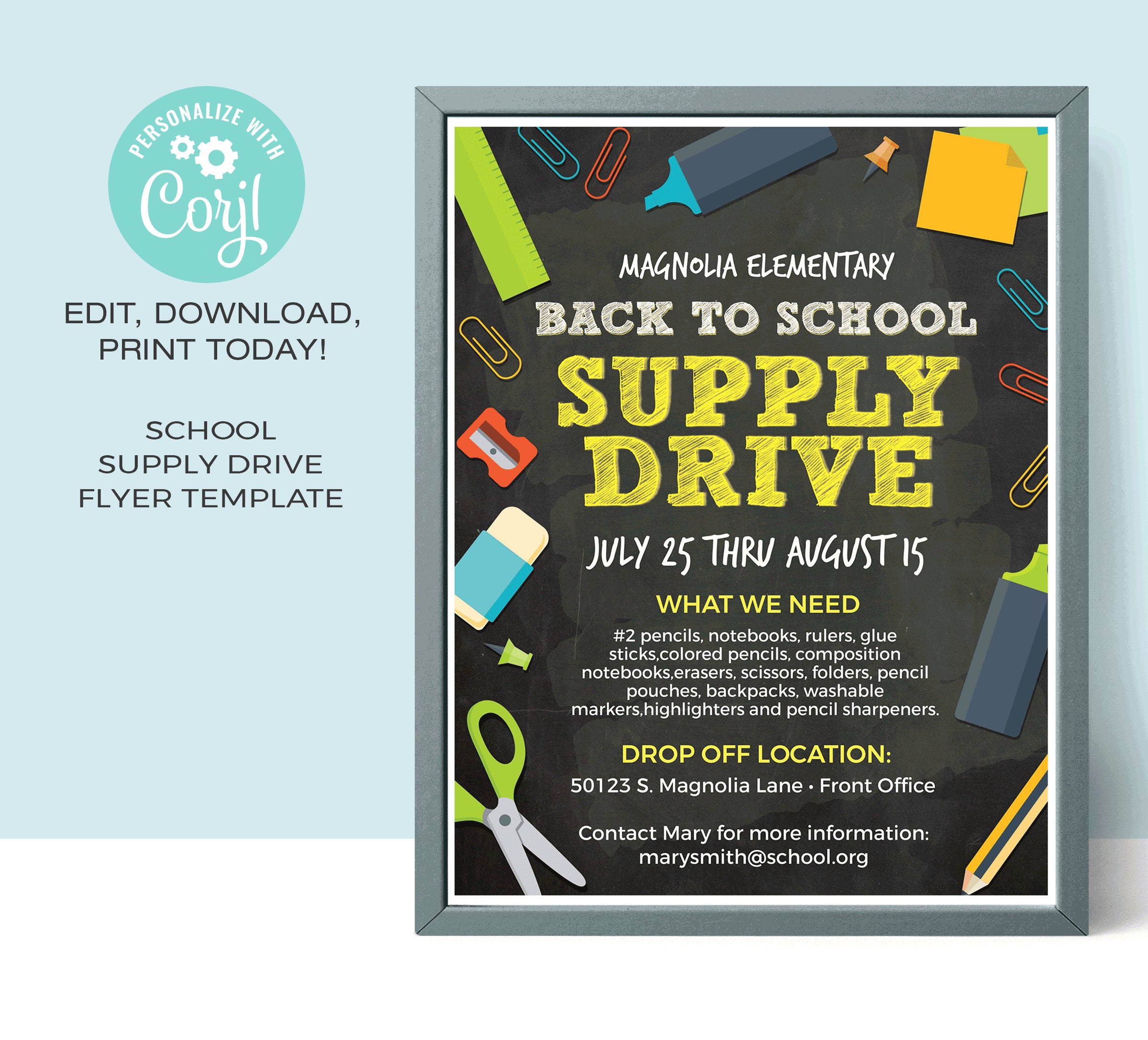 school supply drive flyer template back to school flyer template editable template instant download corjl com school supply drive template