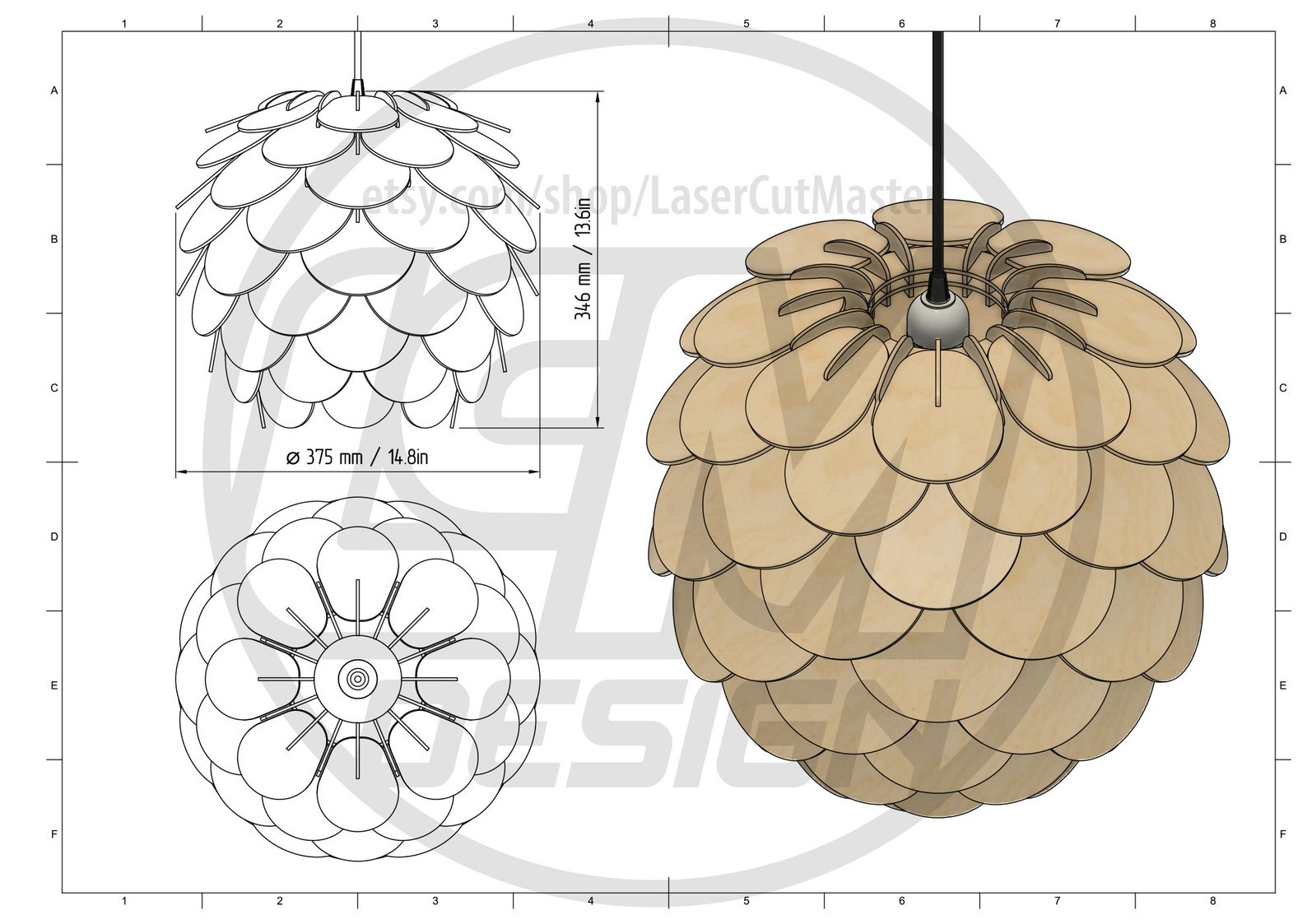 Laser cut lamp template Laser Cut Pinecone Lamp shade Etsy