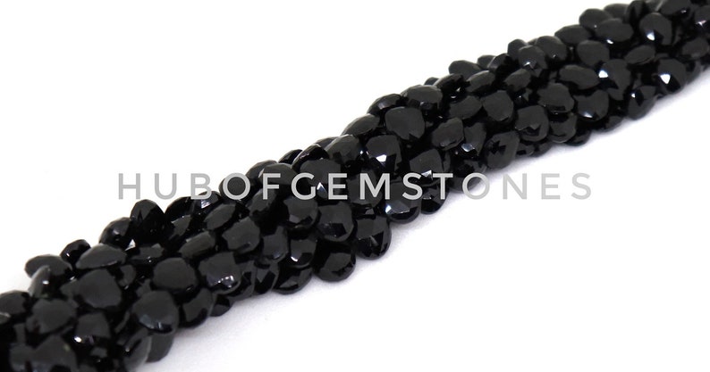 Black Tourmaline Faceted Heart Beads Heart Shape Beads Straight Drill Beads AA Grade Beads Black Tourmaline Faceted Heart Beads