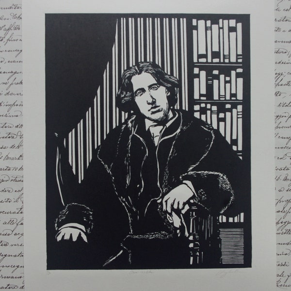 Linocut. Oscar Wilde. Linogravure gravée et imprimée à la main. Hand printed Linocut