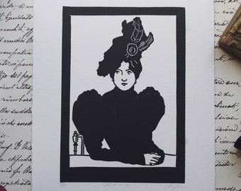 Cleo in black I. Linogravure. Handmade. Linocut hand made.