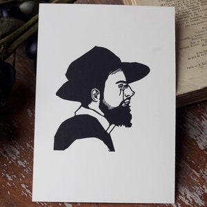 Toulouse Lautrec. Linogravure format carte postale. Linocut hand printed. Imprimée à la main. Peintre. 19e siècle