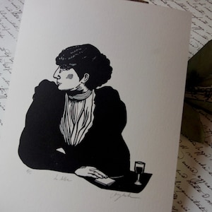 Linocut La Carta. Impreso a mano. Linocut impreso a mano. Siglo 19. Siglo 19.