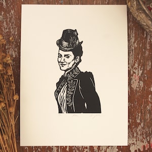 Mina, hand-printed linocut. Winona Ryder. Dracula