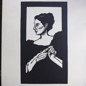 Linocut The Gloves. Hand-printed linocut. 1900. Belle Époque