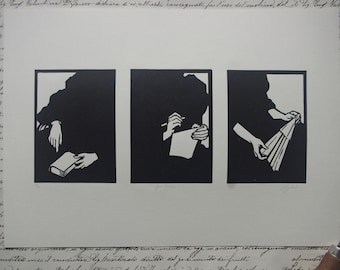 Original print "Gestures". Hand printed linocut. Hand printed.