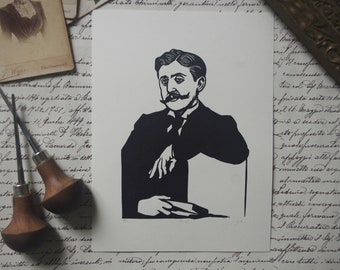 Linocutprint Proust. Original linocut. Handmade. Hand printed.