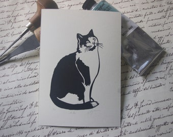 Original print "Kiki". Linocut engraved and printed by hand. Linocut hand printed. Cat. Cat