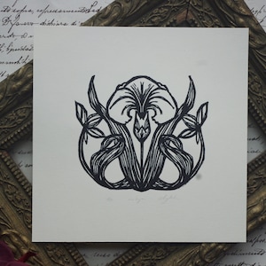 Linocut &quot;The Jewel.&quot; Hand-printed. Art Nouveau.