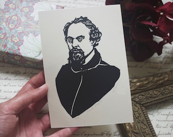 Dante Rossetti. Linocut. Linocut. Hand printed. Hand printed.