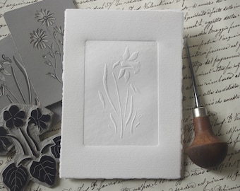 Daffodil embossing. Daffodils Embossed paper. Paper art. Month Birth flower