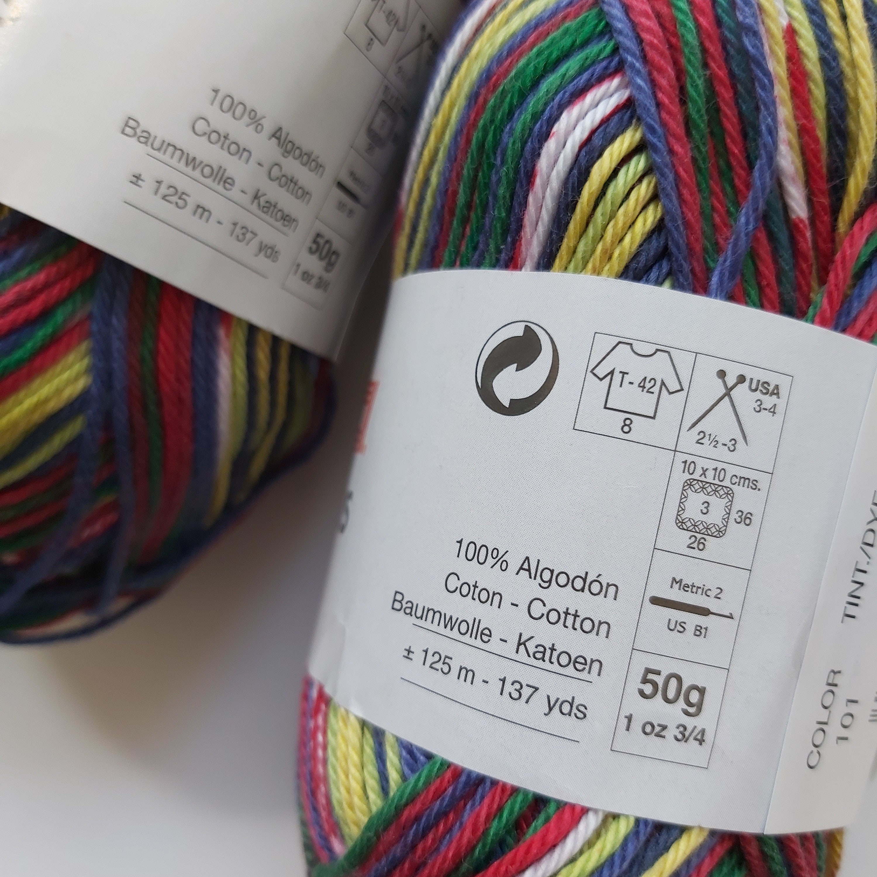 Katia Capri Plus Shade 101 Multi Coloured Cotton Yarn 50g Balls 100% ...